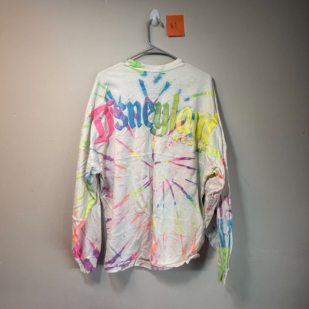 Disneyland Resort Spirit Jersey L Neon Rainbow Splatter Tie Dye Glitter
